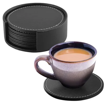 Immagine prodotto di Solidchoice - Set di 6 sottobicchieri rotondi in ecopelle con supporto