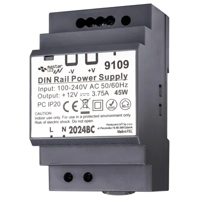 Obrázok produktu pre Napájací zdroj MasterLED na lištu DIN, 12 V, 45 W, 3,75 A, IP20