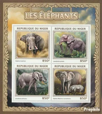 Produktbild von Briefmarken Niger 2016 Mi 4557-4560 Kleinbogen (kompl. Ausg.) postfrisch Elefanten