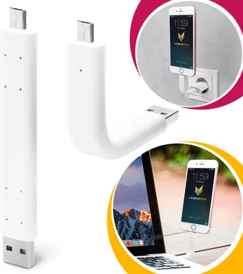 Produktbild von Mobilefox Universal Micro USB Biegbar Handy Lade Daten Kabel Halter Weiß passend für Android Geräte