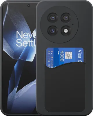 Image de Adaptée à l'étui de téléphone OnePlus 13 avec porte-cartes en silicone - Coque arrière flexible en silicone TPU avec porte-cartes en silicone - Noir - Smartphonica