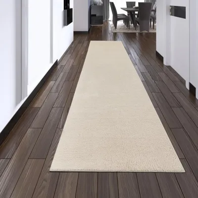 Produktbild von Creme Teppich seidig weich kuschelig für Wohnzimmer, Schlafzimmer, Esszimmer Größe - 80 x 300 cm
