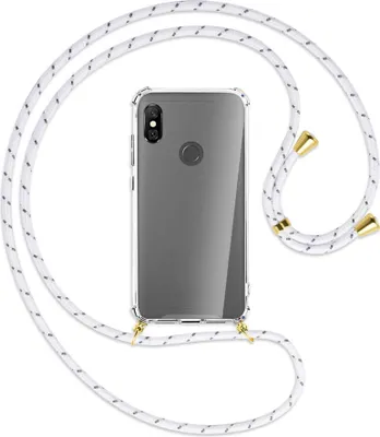 Produktbild von Handykette Backcover-Schutzhülle mit Band (Metall goldfarben) für Xiaomi Redmi Note 6 Pro - weiß/grau