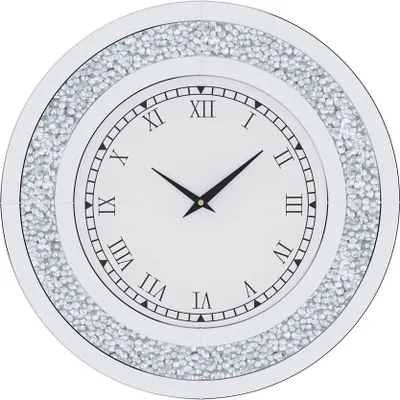 Produktbild von WISFOR Wanduhr 60 cm, rund Dekouhr, Atmosphera Küchenuhr Wohnzimmer Bürouhr, Leise Römischen Ziffernr, Glas, Silber