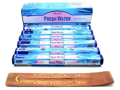 Räucherstäbchen Fresh Water, 120 Stück mit Aschenbecher