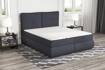 Produktbild von Boxspringbett TIO 200x200 mit 2 Bettkästen, Bonell-Matratze und Topper. Möbel vom Hersteller- Handarbeit! Bett Komplett-Set mit Matratze, Bettkasten & Kopfteil. Modern und robust.