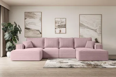 Produktbild von ALTDECOR Ecksofa mit Schlaffunktion und Bettkasten - Corner Sofa Eckcouch Couch U-Form universal, links/rechts angeordnet Schlafcouch Ausziehbar Wohnlandschaft SIERRA-U-S - 349x161x87 cm Rosa