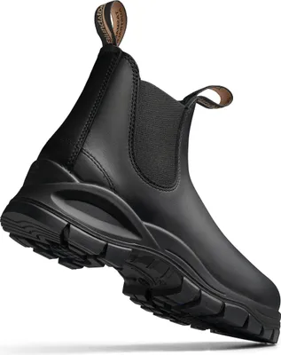A black Blundstone boot is shown against a white background.