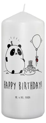 Produktbild von Mr. & Mrs. Panda Kerze Panda Geburtstag 19 x 8 cm - Weiß - Geschenk, Wachskerze, Stumpenkerze, Bedruckte, Erinnerungslicht, Erinnerungskerze