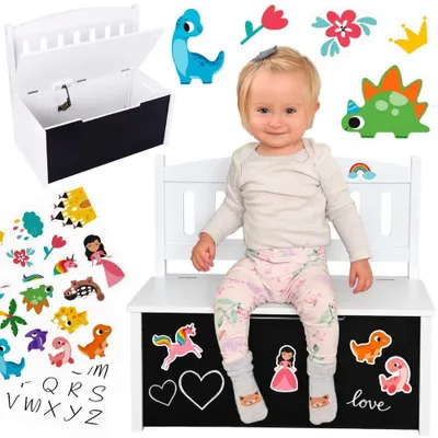 Zdjęcie produktu dla Tooky Toy Drewniana skrzynia na zabawki 3 w 1 z tablicą kreślarską