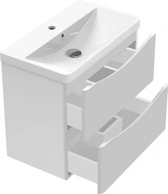 Produktbild von Waschtisch mit Unterschrank 60 cm Smiley Badmöbel Set Hochglanz Weiß Waschbecken mit Unterschrank MDF Softclose