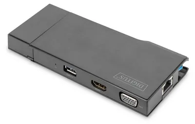 Produktbild von Digitus Universelle Docking Station, USB 3.0, Travel, Kabelgebunden, USB 3.2 Gen 1 (3.1 Gen 1) Type-A, 1000 Mbit/s, Schwarz, MicroSD (TransFlash), SD, 3840 x 2160 Pixel