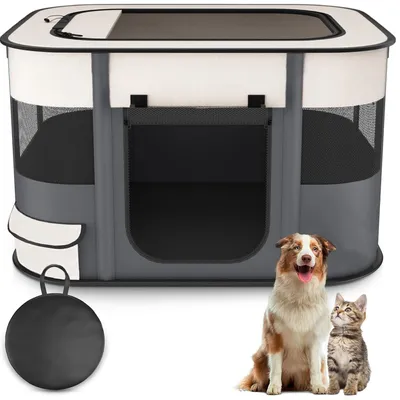 Produktbild von Hundehütte, tragbar, 90x70x60cm - Faltbare Hundehütte - Haustiertent - Katzenbett - Welpenzelt - Geschlossener Transportkäfig - Hundezelt