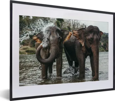 Produktbild von MuchoWow® MuchoWow® Gerahmtes Poster Elefant - Wasser - Fluss 40x30 cm - Poster mit zchwarzem Bilderrahmen - Bilderrahmen - Poster im Rahmen
