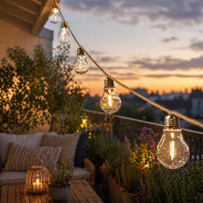 Produktbild von LED Lichterkette 10 Glühbirnen an Juteseil - L: 4,5m - koppelbar bis 30 Lichter - Timer - für Außen