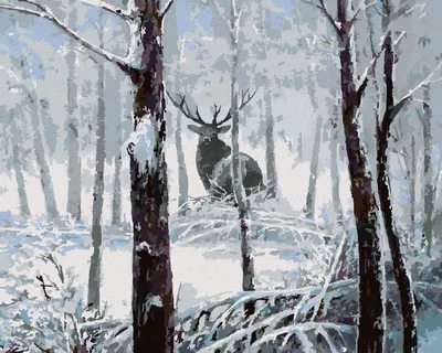 Produktbild von Zuty - Malen nach Zahlen - HIRSCH IM VERSCHNEITEN WALD, 40x50 cm, mit Keilrahmen (bereits gespannt)