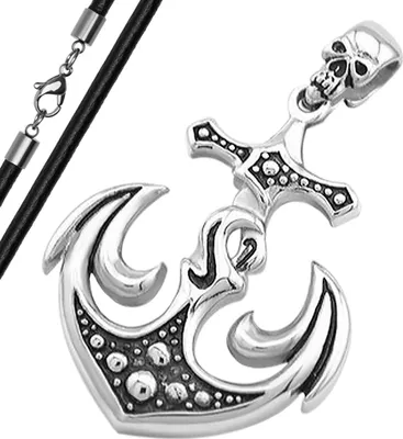 Produktbild von Kreuz Anhänger Kette Totenkopf Anker Halskette Lederkette Gothic Kugelkette Herren Damen anhänger-lederkette