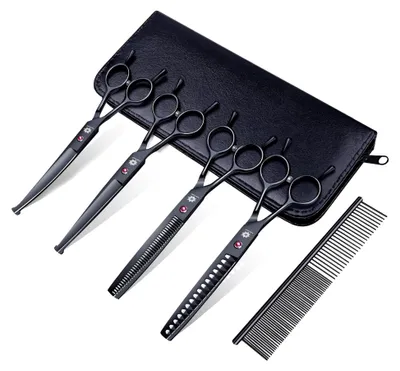 Produktbild von 7,0 Zoll Professionelles Tierpflege Set Hundeschere Fellschere Schwarz