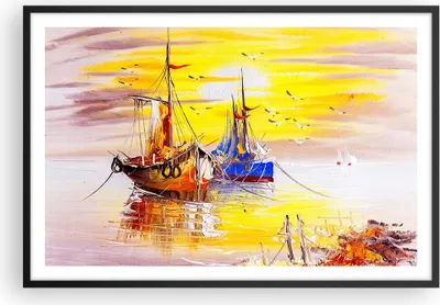 Produktbild von Gerahmtes Poster - Schwarzer Rahmen - Boote Sonne Meer Reisen - 91,5x61 cm - Wand Bild - Wanddeko - Wandbilder - Wandposter - Bilderrahmen - Bilder - Kunstdruck - Wandbild - P2BAA91x61-2882