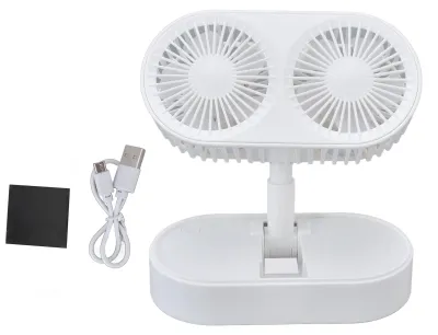 Zdjęcie produktu dla Wentylator biurkowy z dwoma wentylatorami, podwójnym silnikiem, regulacją kąta nachylenia w zakresie 135°, ręczny, trzy stopnie prędkości, cicha praca, idealny do biura, biały