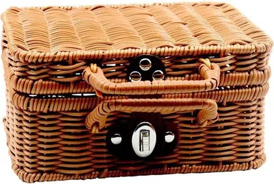Produktbild von Famanu Picknickkorb mit Deckel und Griff - Große, geflochtene PE-Picknicktasche für 2-4 Personen