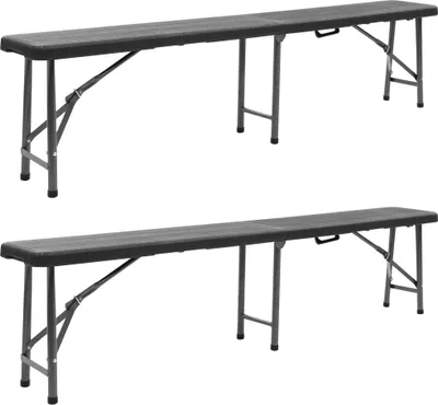 Zdjęcie produktu dla Składane ławki ogrodowe, 2 szt., 180 cm, HDPE, czarne