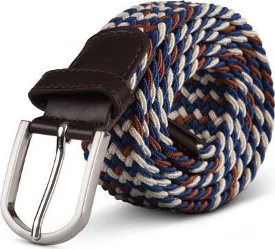 Immagine prodotto di cintura elastica orlata (lunghezza: 85cm) beige/blu/marrone intrecciata - cintura in tessuto elastico cintura elastica senza fori unisex regolabile in modo continuo