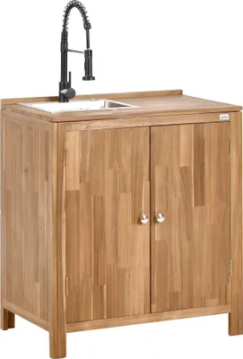 Produktbild von BELIANI Outdoor-Küchenschrank Braun u. Schwarz Akazienholz mit Spüle und Armatur 50x80x90 cm Modern für Garten Draußen Außen Outdoor-Küchenmöbel