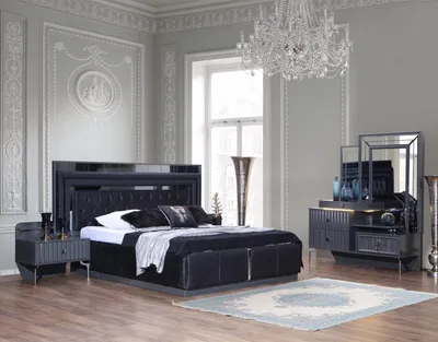 Immagine prodotto di Set completo di camere da letto nere, letto matrimoniale  comodini 4 pezzi