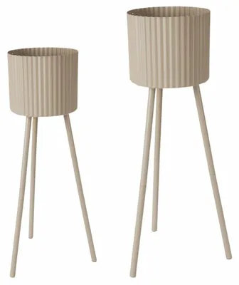 Produktbild von HOWHOMELY | Blumentopf - Pflanzgefäß - beige - 2er Set - aus Metall - Übertopf - auf Ständern - für Garten