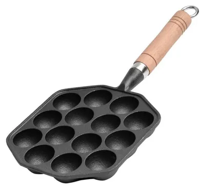 Produktbild von Takoyaki-Pfanne Gusseisen 14 Mulden Antihaftbeschichtung Abnehmbarer Griff Induktionsgeeignet