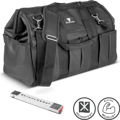 Produktbild von STAHLWERK Werkzeugtasche stabile XL-Montagetasche Elektrikertasche 21 Fächer