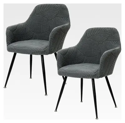 Produktbild von Stuhlhussen 2er Set mit Armlehne, Stretch Stuhlbezug, Abnehmbar und Waschbar, für Esszimmer, Restaurant und Bürostuhl (2, Dunkelgrau, Universal)
