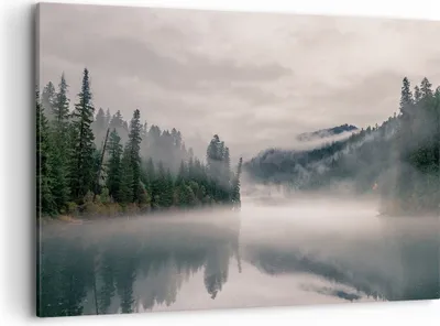 Produktbild von Bild auf Leinwand - Leinwandbild - Einteilig - Reflexion Nebel Landschaft - 120x80cm - Wand Bild - Wanddeko - Wandbilder - Leinwanddruck - Bilder - Wanddekoration - Leinwand bilder - AA120x80-4482