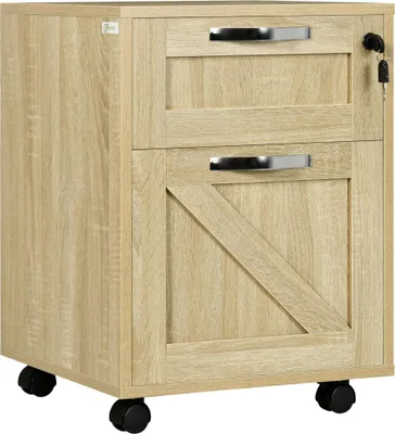 Obrázek produktu pro Skříň na dokumenty - Kontejner na role - 2 zásuvky - Se zámkem - Na závěsné pořadače A4 - 41x42x56 cm - Potaženo melaminem - Přírodní dřevo