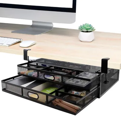 Produktbild von Unterbauschublade mit 2 Schubladen - Schwarz - 44 x 30 x 11 cm - Für Büro und Küche
