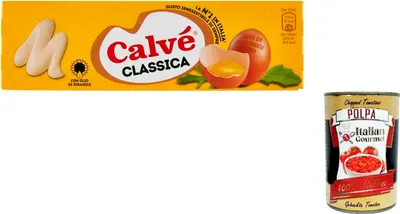 Produktbild von 6x Calvé Classic Mayonnaise, 150 ml tube, mit Sonnenblumenkernöl, ideal für Sandwiches und Canapés, ohne Konservierungsstoffe und ohne Zucker, glutenfrei, vegetarisch + Italian Gourmet polpa 400g