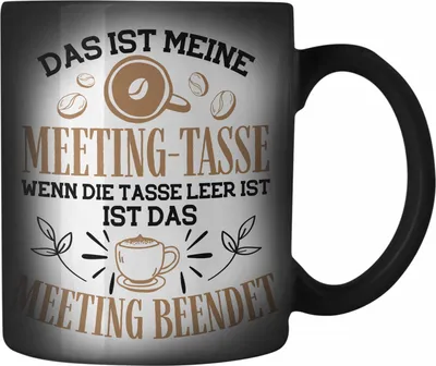 Produktbild von Trendation - Lustige Meeting Farbwechsel Zauber-Tasse für Büo Office Gadgets Geschenk für Kollege Kollegin Karabiner Farbwechsel Zauber-Tasse Edelstahl (Schwarz)