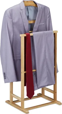 Zdjęcie produktu dla Wieszak na ubrania Relaxdays, wieszak bambusowy, dla kobiet i mężczyzn, wieszak do sypialni, wymiary: 98,5 x 47 x 36 cm, kolor naturalny
