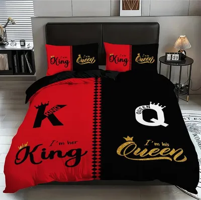 Produktbild von 4-teiliges 3D-gedrucktes 140x210 cm Bettbezug-Set Bettwäscheset King Queen Letter