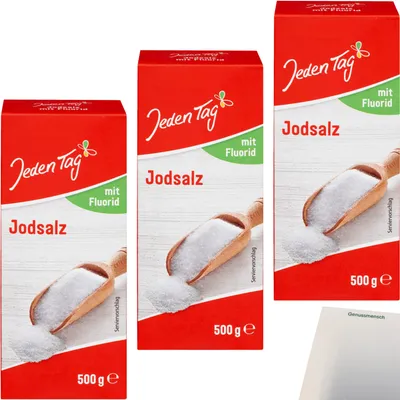 Produktbild von Jeden Tag Jodsalz mit Fluorid 3er Pack (3x500g Packung) + usy Block