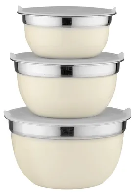 Produktbild von 3er-Set Edelstahlschüsseln mit Deckel, 14, 16, 18 cm, beige