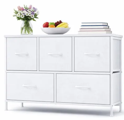 Image de Commode DUMOS pour chambre à coucher, avec 5 tiroirs en tissu, petite commode