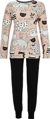 Produktbild von Ringella Damen Pyjama mit Katzendessin : Farbe: rosa Größe: 40