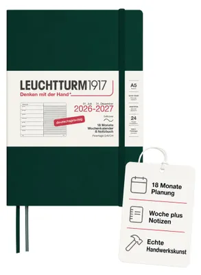 Produktbild von LEUCHTTURM1917 Wochenkalender 2027 A5 mit Notizbuch, liniert, Terminplaner Deuts
