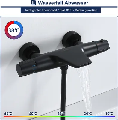 Produktbild von Homelody Wannenarmatur Thermostat schwarz,Badewannenarmatur Wasserfall Wannenbatterie,Duscharmatur Dusche Wannenthermostat,Wannen-Thermostatarmatur