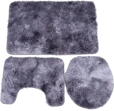 Produktbild von Teppichset für Badezimmer und Toilette - 3-teilig - WC-Deckelmatte - Shag-Teppich - Rutschfest - Waschbare WC-Deckelmatte - Lila