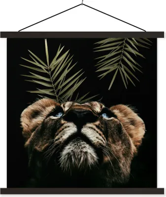 Produktbild von MuchoWow® Textilposter Tiger - Farn - Schwarz 60x60 cm mit schwarzem Rahmen - Posteraufhänger