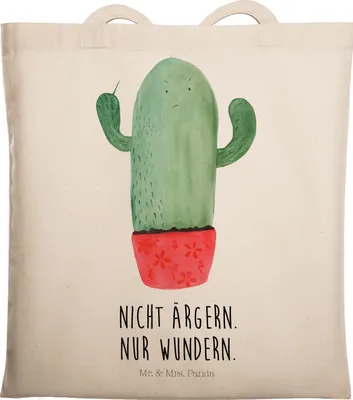 Produktbild von Mr. & Mrs. Panda Tote Bag Kaktus Wut - Transparent - Geschenk, Tragetasche, wütend, Kollege, ärgern, Kakteen, Laptoptasche, Tasche, dokumententasche, Beutel, Büro