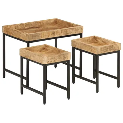 Produktbild von Satztische 3 Stk. Raues Massivholz Mango und Eisen 372732